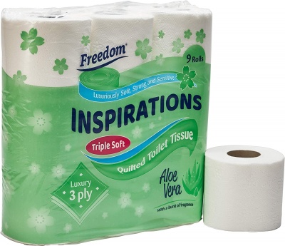 Freedom Inspirations ALOE VERA Luxury 3Ply Quilted Toilet Paper 9Pack RRP 4.50 CLEARANCEXL 3.99